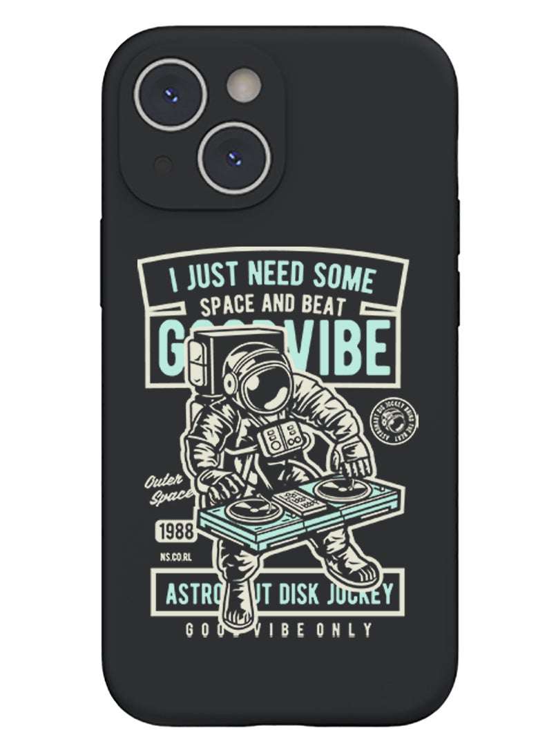 Theodor Protective Slim Fit Case Liquid Silicone Cover with Full Body Protection Anti-Scratch Shockproof Case For iPhone 15 Plus Black - I just nee some good vibe - Image 1