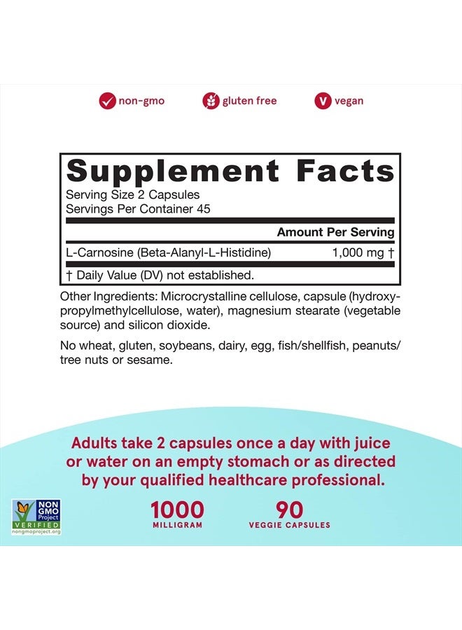 jarrow formulas L-كارنوزين 1000 ملغ - 90 كبسولة نباتية - يدعم صحة الميتوكوندريا في الدماغ والعضلات - تجديد الخلايا - 45 حصة - Image 2