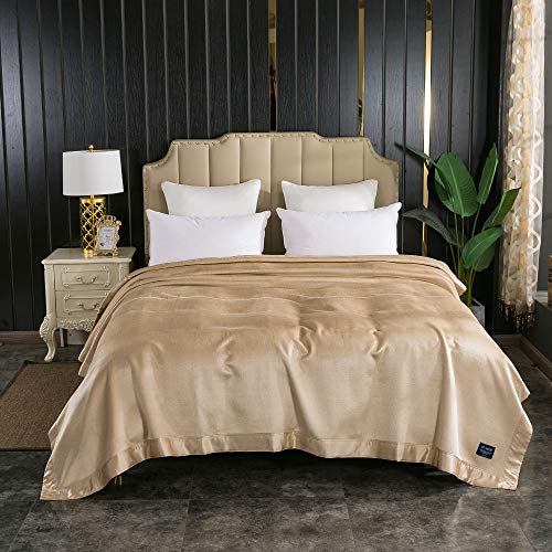 EP Mode Luxury Mulberry Silk Blanket with Silk Charmeuse Border (Rugby Tan, Twin 66" x 88") - Image 2
