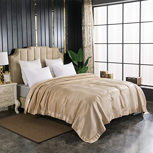 EP Mode Luxury Mulberry Silk Blanket with Silk Charmeuse Border (Rugby Tan, Twin 66" x 88") - Image 3