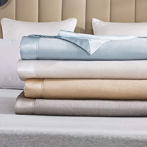 EP Mode Luxury Mulberry Silk Blanket with Silk Charmeuse Border (Rugby Tan, Twin 66" x 88") - Image 5