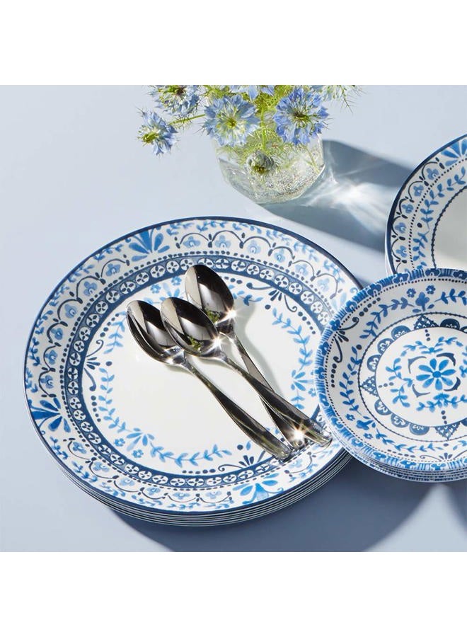 Corelle طقم أدوات مائدة مقاوم للرقائق لخدمة 6 أشخاص، 18 قطعة، بورتوفينو، أبيض وأزرق - Image 2