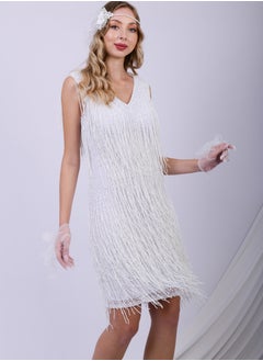 GATSBYLADY LONDON White Glamour Fringe Sequin Party Dress  - Image 2