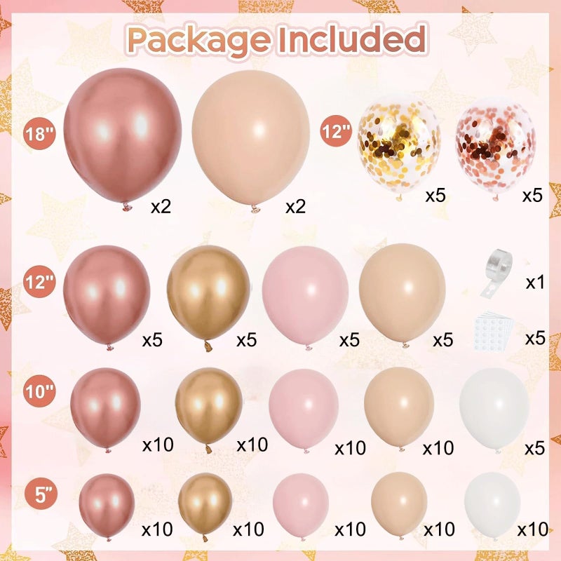 Zesliwy Rose Gold Pink Balloon Garland Kit, Pastel Pink Gold Metallic Nude White Balloons Rose Gold Confetti Balloons for Bridal Shower Wedding Birthday Princess Party Decorations - Image 2