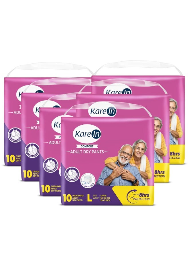 KareIn Comfort Adult Diaper Pants, Large 90-120 Cm (35"- 47"), Unisex, Leakproof, Elastic Waist, Wetness Indicator, Pack of 6, 60 Count - Image 1