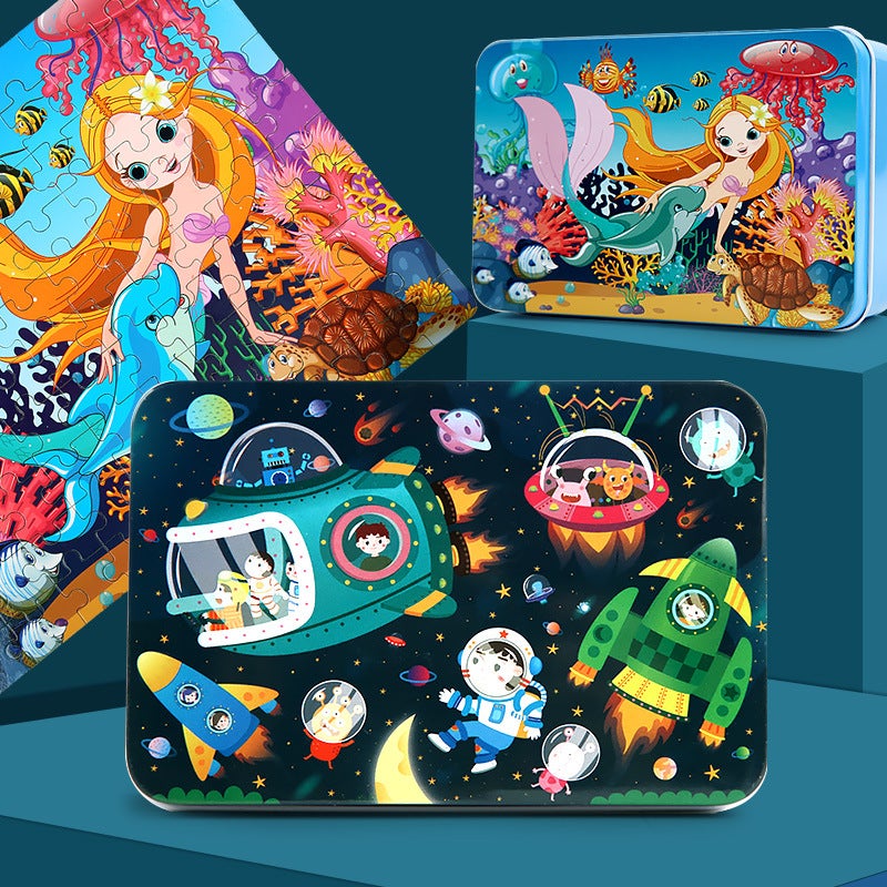 60 100 Pieces Of Wooden Iron Box Puzzle Board Kindergarten Children'S Educational Early Education Teaching Aids Wooden Toys - Image 2