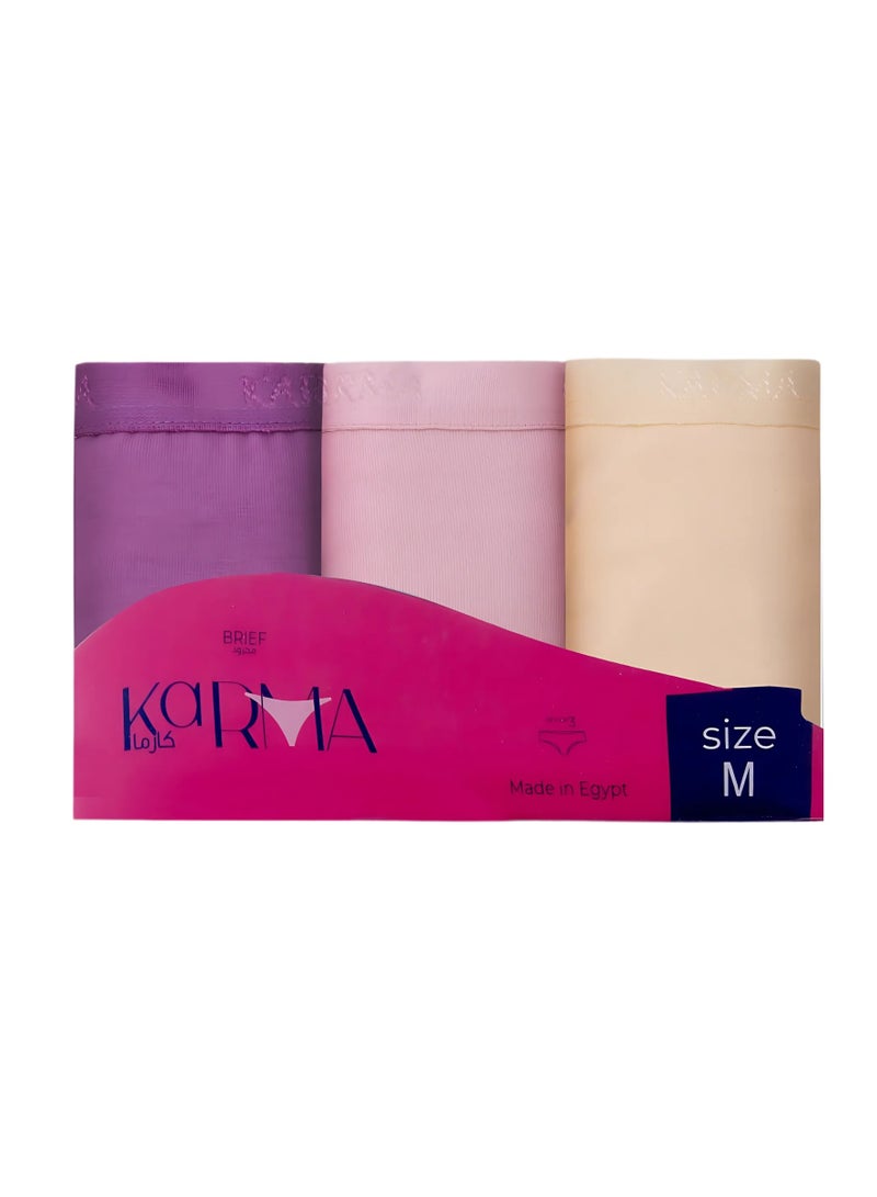 Karma Pack of 3 Non Padded Cotton Plain Brief Panties Underwear for Women - Image 3