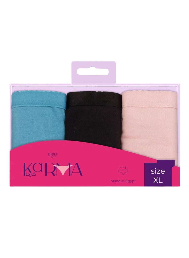 Karma Pack of 3 Non Padded Cotton Plain Brief Panties Underwear for Women - Image 4