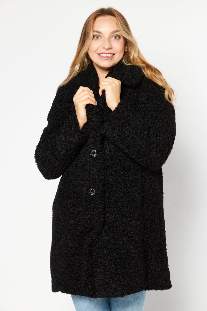Sam Edelman Women Faux Fur Shearling Trench Coat, Black - Image 1