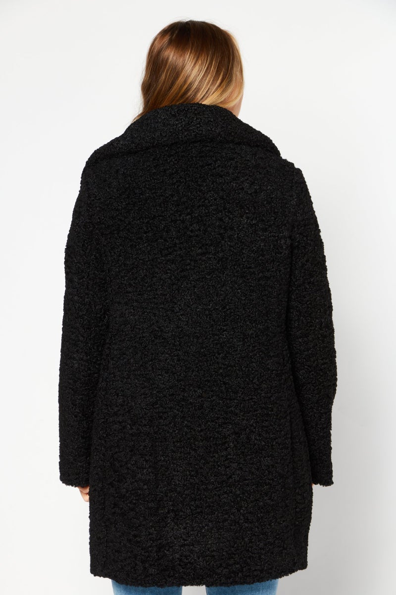 Sam Edelman Women Faux Fur Shearling Trench Coat, Black - Image 2