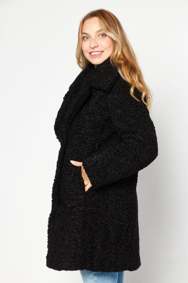 Sam Edelman Women Faux Fur Shearling Trench Coat, Black - Image 2