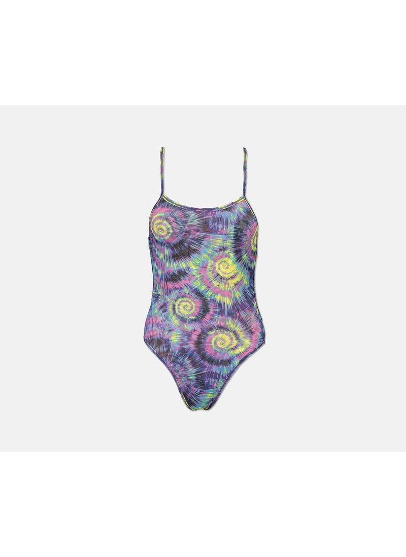 speedo Women Flip Reversible One Piece Swimsuit, Navy and Blue and Purple  - Image 1