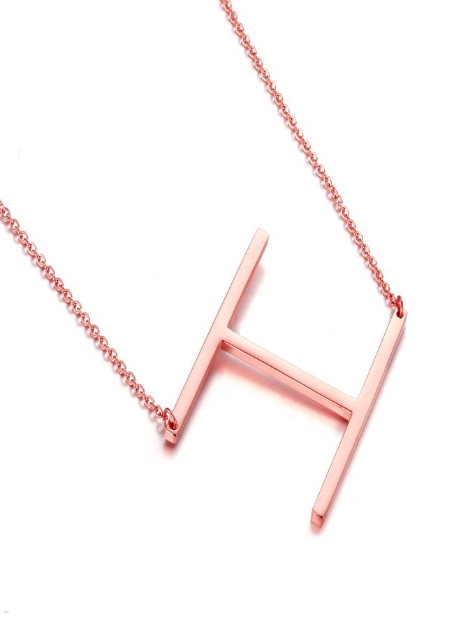 MEMGIFT Big Letter Necklace Stainless Steel Initial Pendant Best Friends Jewelry for Girls Women Her Birthday Christmas (Rose Gold H) - Image 1