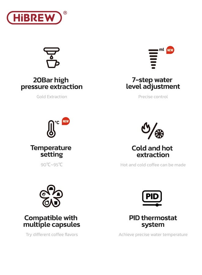 HiBREW Capsule Coffee Machine 6 In 1 Hot/Cold Multiple Espresso Cafetera Cappuccino Coffee Maker Dolce Gusto Nespresso Powder H1B - Image 2