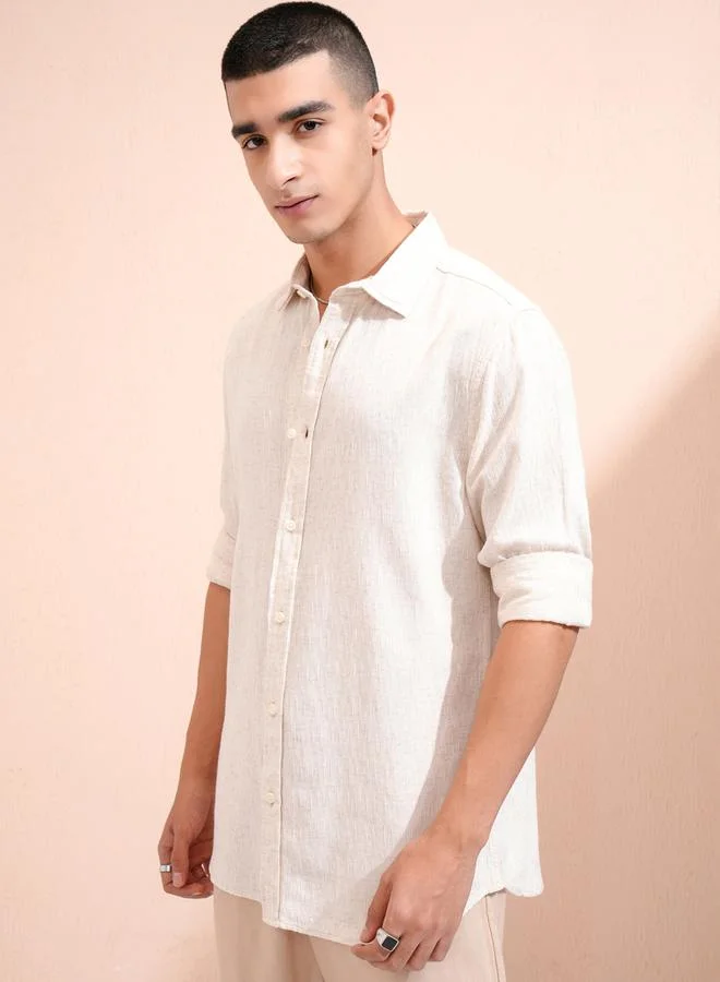 HIGHLANDER HIGHLANDER Textured Regular Fit Collared Shirt