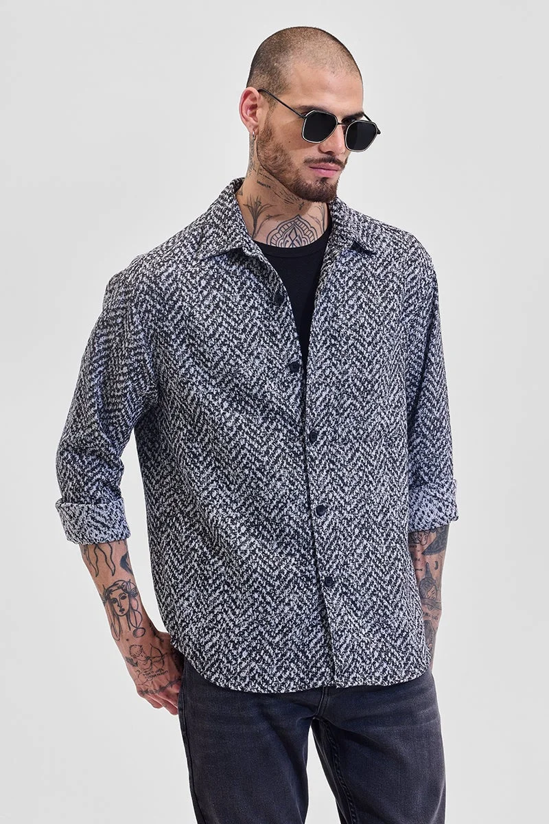 SNITCH Black Abstract Relaxed Fit Overshirt
