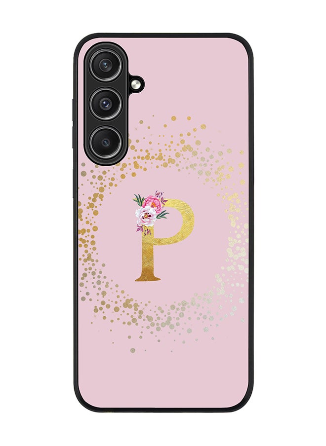 Stylizedd Rugged Black Edge case for Samsung Galaxy S23 FE, Slim fit Thin Phone Case Cover- Custom Monogram Initial Letter Floral Pattern Alphabet - P (Pink)  - Image 1