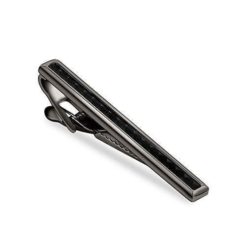 Merit Ocean Men Tie Bar Clip 2.2"Inches Brass Gun-black Plated Carbon Fiber Regular Fashion Tie Bar Clips (Gun black) - Image 1