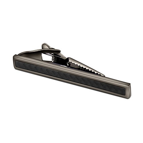 Merit Ocean Men Tie Bar Clip 2.2"Inches Brass Gun-black Plated Carbon Fiber Regular Fashion Tie Bar Clips (Gun black) - Image 3