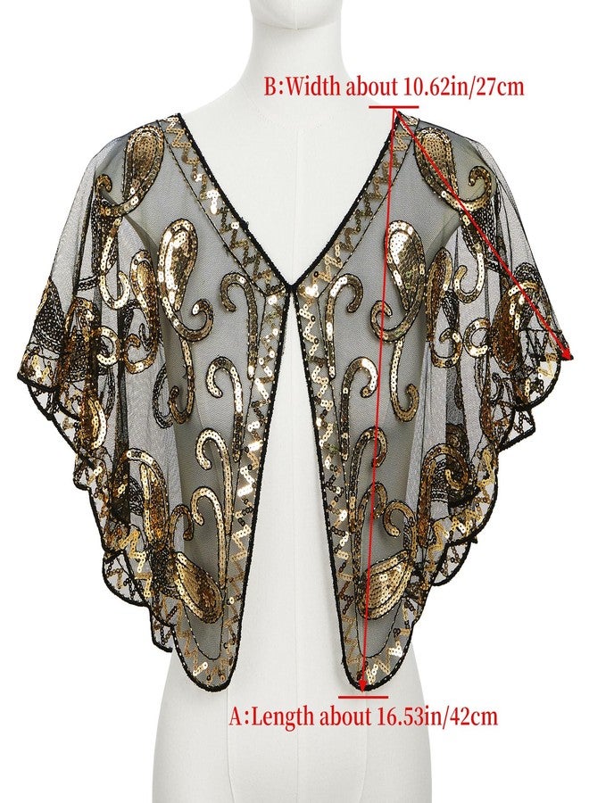 QIUTIMIY 1920s Shawls and Wraps for Women Formal Evening Dresses Cover Up Sequin Beaded Flapper Shawl Vintage Capelet(Style1-Black Gold) - Image 5