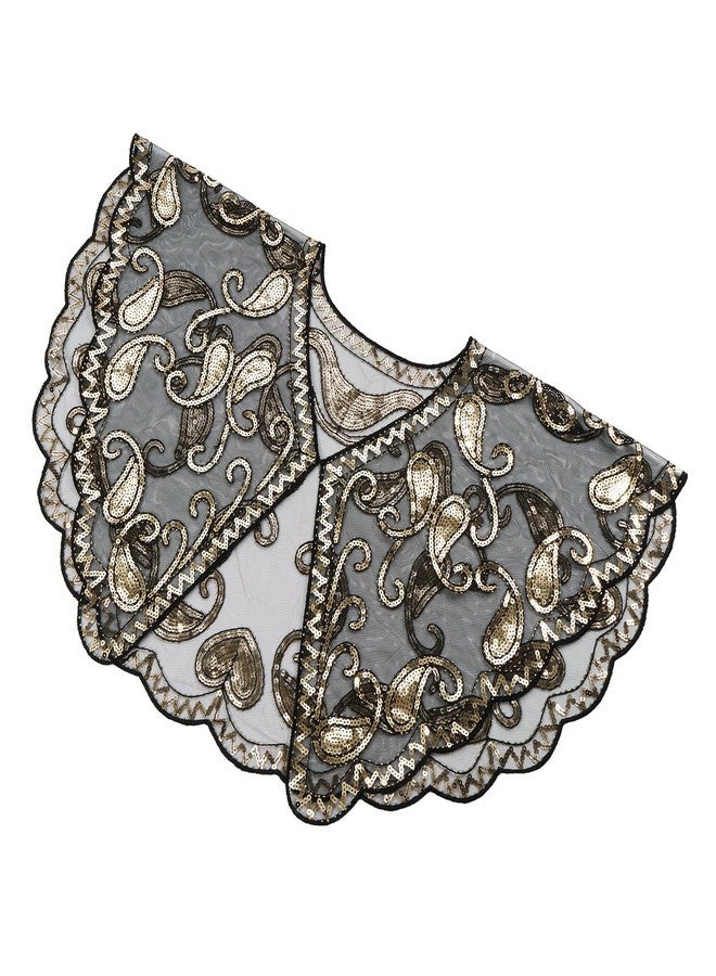 QIUTIMIY 1920s Shawls and Wraps for Women Formal Evening Dresses Cover Up Sequin Beaded Flapper Shawl Vintage Capelet(Style1-Black Gold) - Image 2