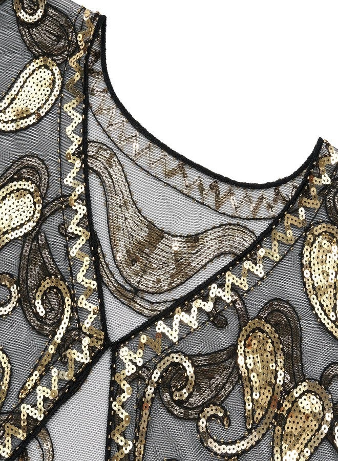 QIUTIMIY 1920s Shawls and Wraps for Women Formal Evening Dresses Cover Up Sequin Beaded Flapper Shawl Vintage Capelet(Style1-Black Gold) - Image 3