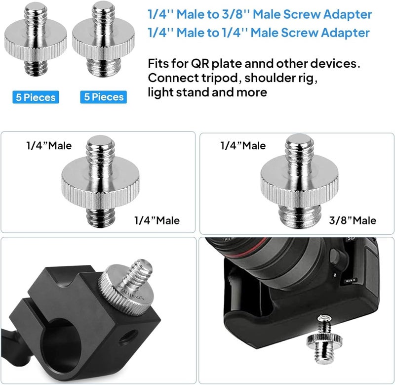 AngelReally Standard Metal Male Convertor Threaded Screw Adapter Spigot Stud for Studio Light Stand, Hotshoe/Coldshoe Adapter, Ball Head, Wireless Flash Receiver, Trigger (20 PCS Camera Screws Mount Set) - Image 4
