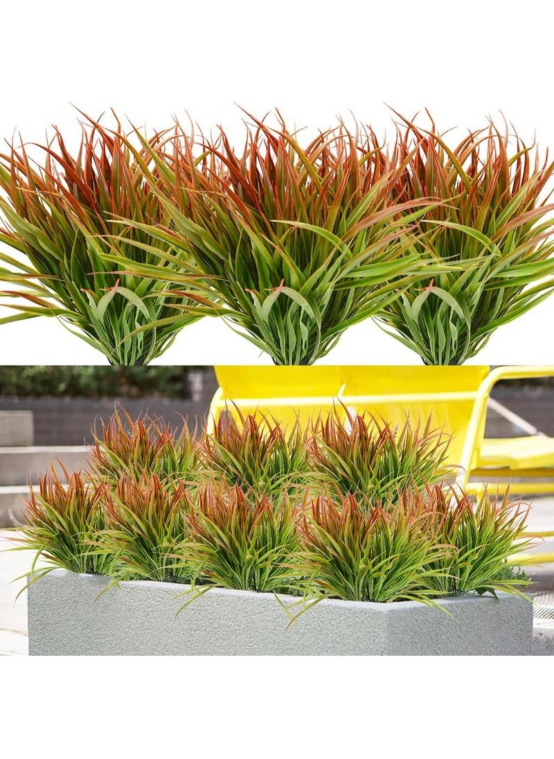 Hihonor - 10pcs Artificial Grass Plants Fake Bushes Artificial Shrubs Artificial Fake Grass Plant Faux Wheat Grass for Outdoor UV Resistant Plastic Greenery Plants (Green) - Image 1