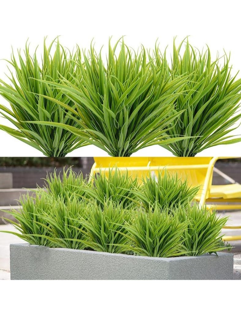 Hihonor - 10pcs Artificial Grass Plants Fake Bushes Artificial Shrubs Artificial Fake Grass Plant Faux Wheat Grass for Outdoor UV Resistant Plastic Greenery Plants (Green) - Image 1