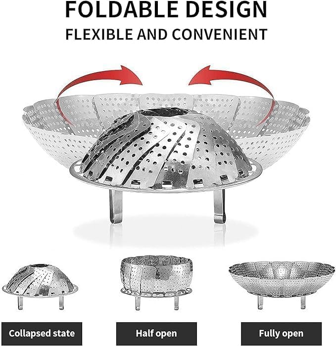 Roojave Roojave Veg Steamer Folding Stainless Steel Steamer Insert Vegetable Kitchen Fruit Food Basket Mesh Steamer Cookware Utensils for Cooking Steam Pans steam boiling Fruit Bowl Fit - Image 2