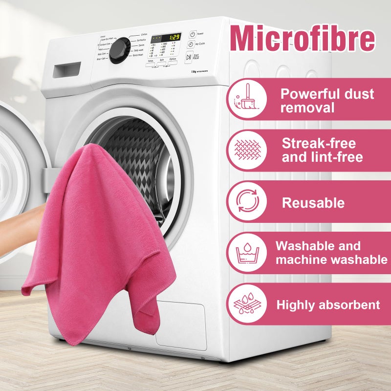 Olutacot 4 Pcs Multicolor Extra Large Microfiber Cleaning Cloth 30 x 20 Inch Reusable Thick Cleaning Towel Washable Solid Color Microfiber Towel for Home Office Window Cars Glass - Image 4
