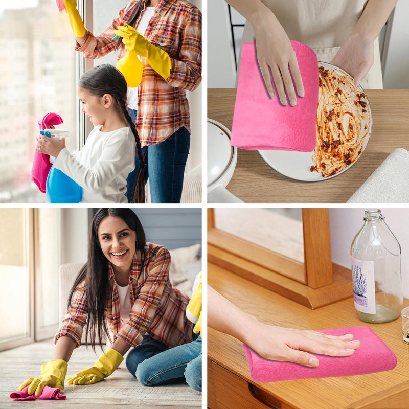 Olutacot 4 Pcs Multicolor Extra Large Microfiber Cleaning Cloth 30 x 20 Inch Reusable Thick Cleaning Towel Washable Solid Color Microfiber Towel for Home Office Window Cars Glass - Image 5