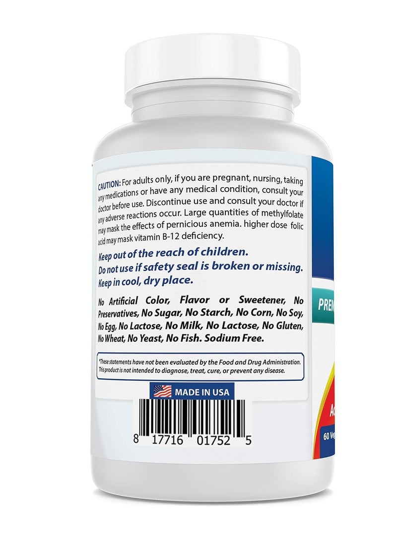 Best Naturals Methyl Folate 7500 mcg (7.5mg) (Most Bio-Available) Veggie Capsule - Supports Cell Formation Growth Function, Brain, Memory, Cardiovascular Health, 60 Count  - Image 4