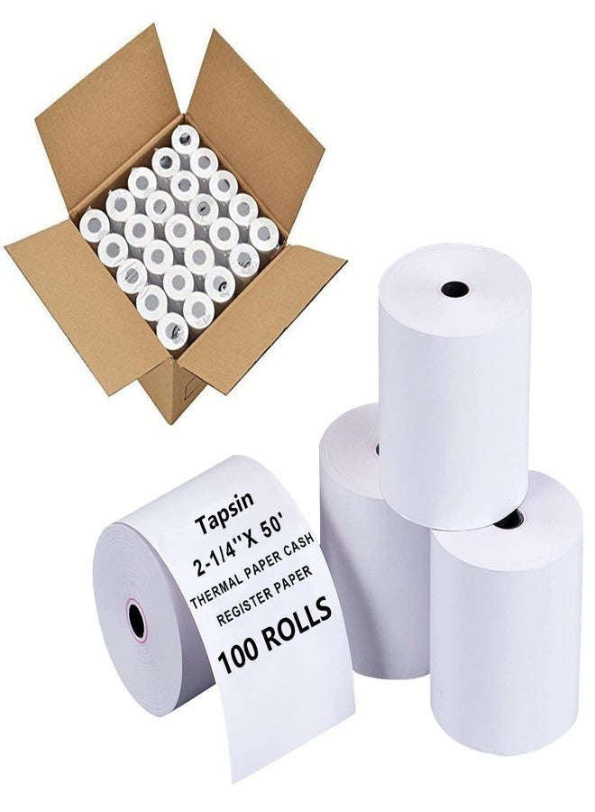 Tapsin 2-1/4'' x 50' Thermal Receipt Paper (100 Rolls), Fits 58mm Thermal POS Printers, Premium Quality, Biodegradable, White, Coated - Image 1
