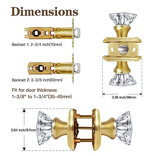 CLCTK Antique Crystal Door Knobs Interior, Passage Hall and Closet Door Knobs, Satin Brass - Image 5
