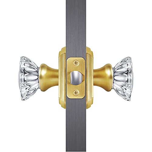 CLCTK Antique Crystal Door Knobs Interior, Passage Hall and Closet Door Knobs, Satin Brass - Image 4