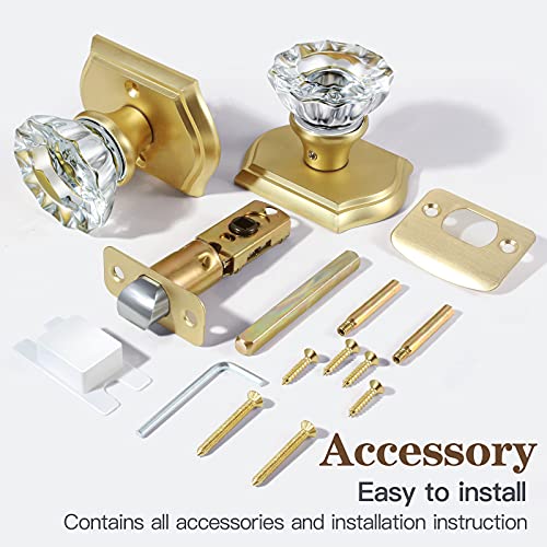 CLCTK Antique Crystal Door Knobs Interior, Passage Hall and Closet Door Knobs, Satin Brass - Image 3