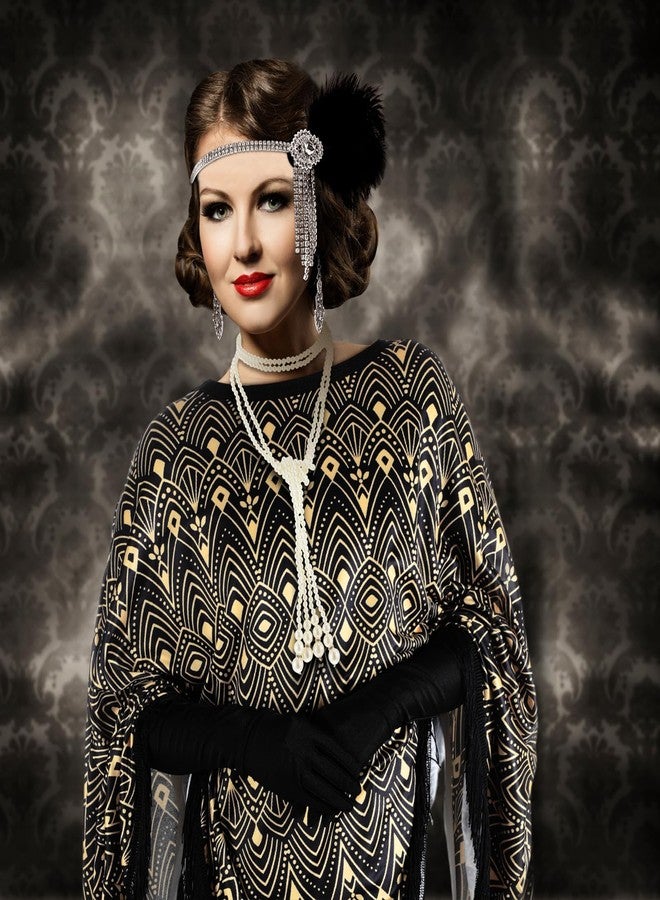Floraltop 6 Pcs 1920s Flapper Costume Accessories Set for Women Vintage Fringed Poncho Flapper Shawl Outfits(Rhinestone) - Image 5