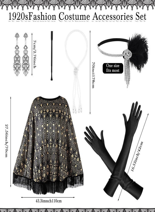 Floraltop 6 Pcs 1920s Flapper Costume Accessories Set for Women Vintage Fringed Poncho Flapper Shawl Outfits(Rhinestone) - Image 2