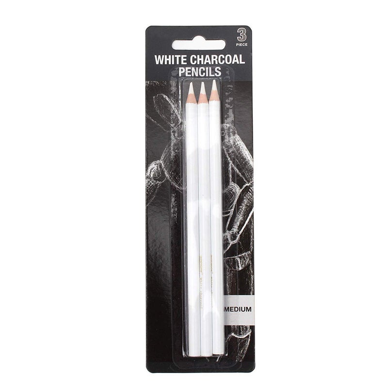 Posh Medium Charcoal Art Drawing Pencils Set Sketching Pencils for Dark or Tinted Paper 3 Pcs White - Image 1