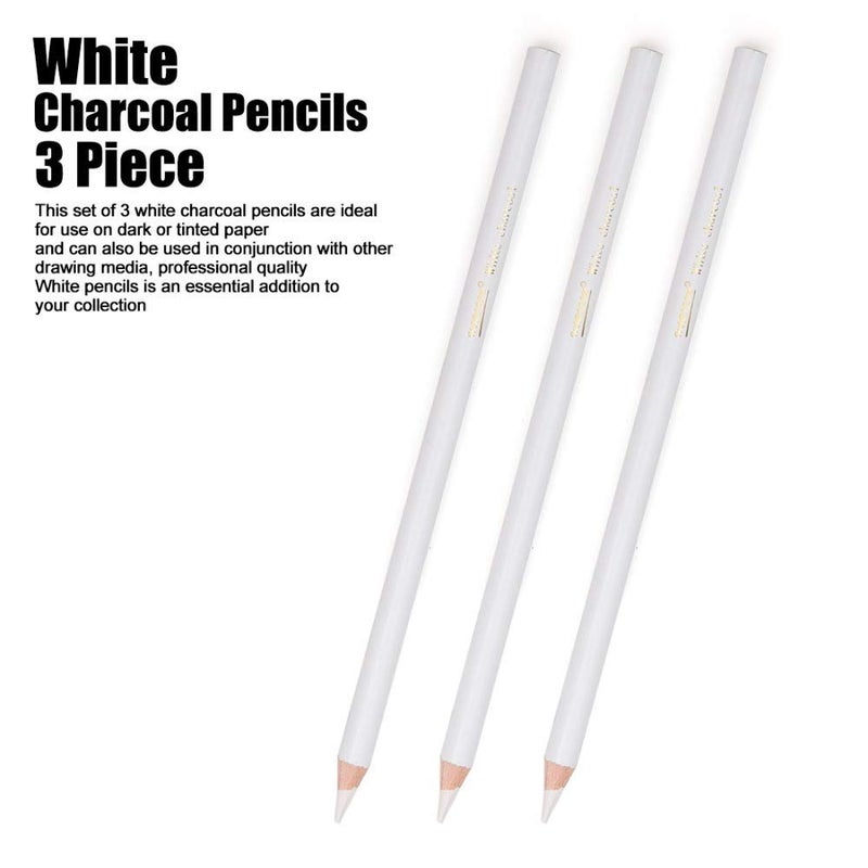 Posh Medium Charcoal Art Drawing Pencils Set Sketching Pencils for Dark or Tinted Paper 3 Pcs White - Image 4