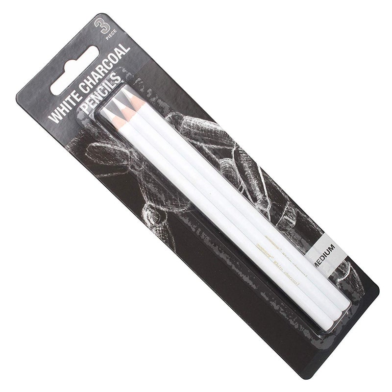 Posh Medium Charcoal Art Drawing Pencils Set Sketching Pencils for Dark or Tinted Paper 3 Pcs White - Image 5