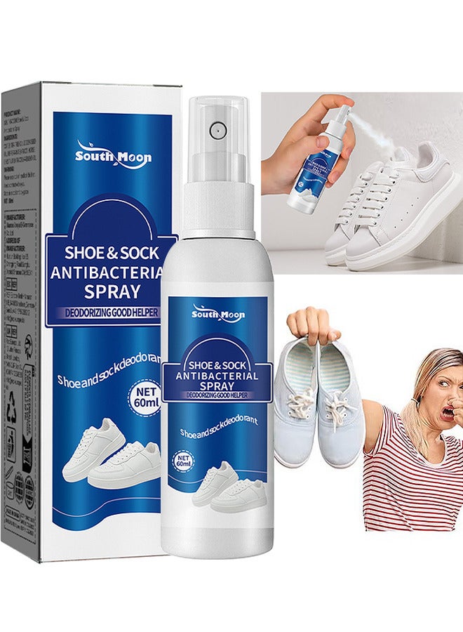 SOUTH MOON Shoe And Sock Antibacterial Spray, Shoe Odor Eliminator Deodorizer Spray And Removes Bad Smells Of Boots Heels Tennis Shoe Cleats Sneakers Ballet Shoe Sports Shoes, 60ML - Image 1