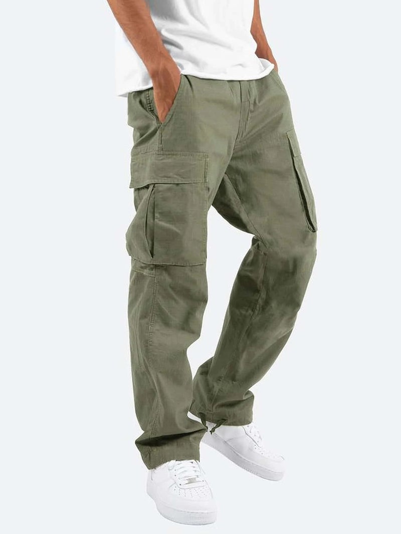 Summer Mens Cargo Pants with Elastic Waist Green 