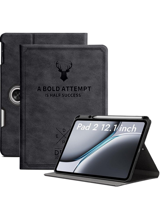 روبوستريون جراب Robustrion Cover Case لجهاز OnePlus Pad 2 مقاس 12.1 بوصة، جراب بنمط غزال لجهاز OnePlus Pad 2 مع حامل قلم مقاس 12.1 بوصة [دعم السكون التلقائي] - أسود - Image 1