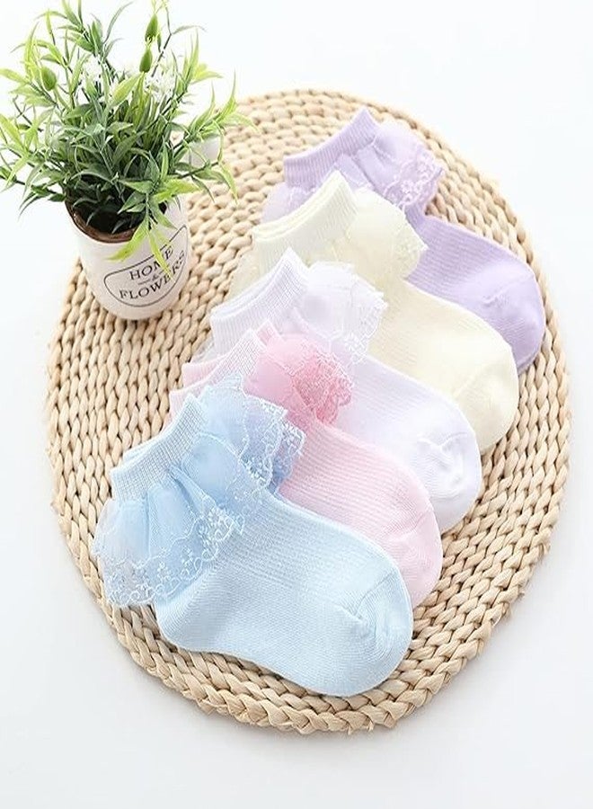 Khwaish Store 6 Pairs Little Toddler Girls Embroidery Lace Ruffle Socks Cute Princess Dress Frilly Lace Socks Cotton Teen Girl Socks, Multicolor - Image 2