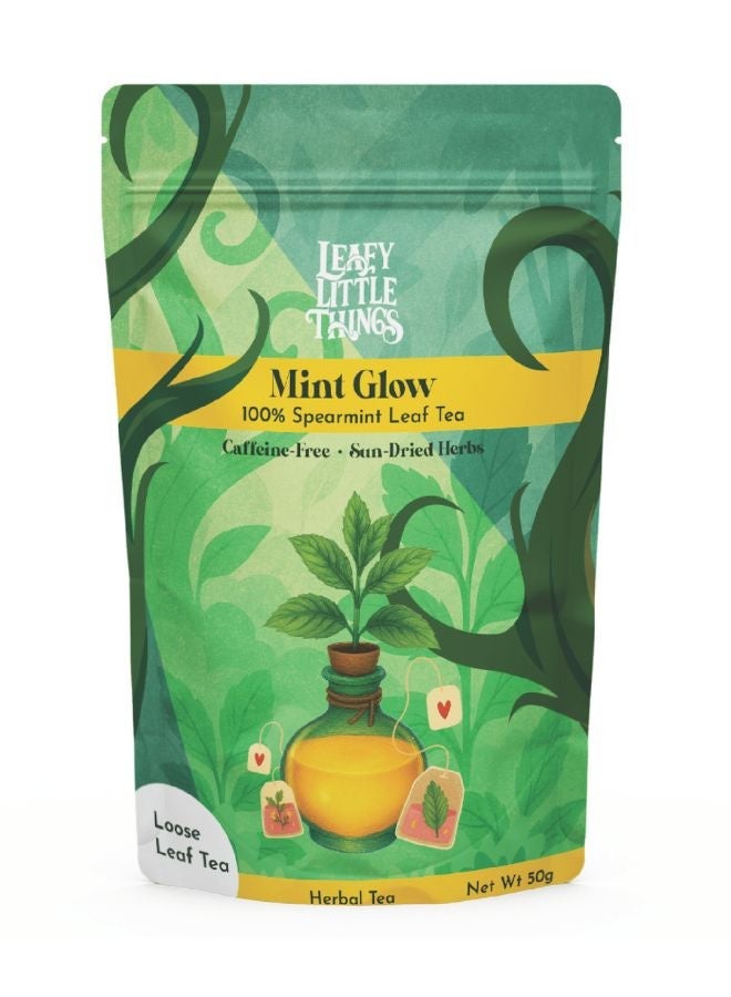 LEAFY LITTLE THINGS Mint Glow Herbal Loose Tea | 100% Spearmint Leaves | Digestive & Hormone Balance Tea | Caffeine-Free | 50g - Image 1