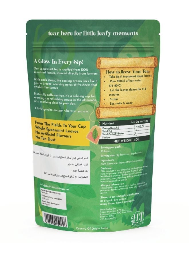 LEAFY LITTLE THINGS Mint Glow Herbal Loose Tea | 100% Spearmint Leaves | Digestive & Hormone Balance Tea | Caffeine-Free | 50g - Image 2