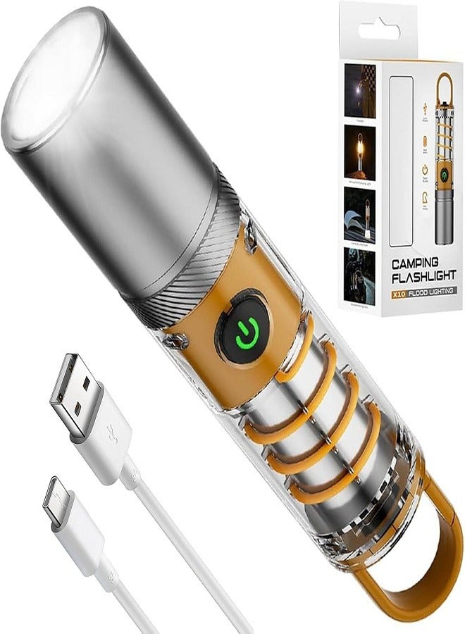 مصباح يدوي عالي السطوع قابل لإعادة الشحن، مصباح يدوي LED فائق السطوع، 6 أوضاع مع كابل USB-C، مقاوم للماء IPX6، مصباح يدوي قوي محمول للصيد والتخييم والطوارئ - Image 1