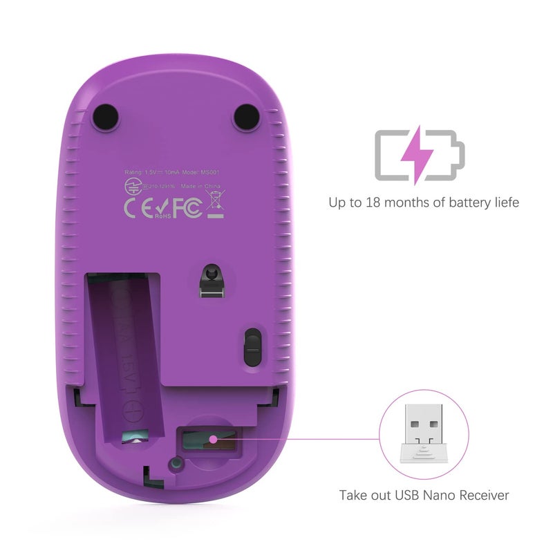 Unipows Wireless Mouse - 2.4G Slim Portable Computer Mouse with Nano Receiver, Less Noise Mobile Optical Mice for Notebook, PC, Laptop, Computer, Mac (Gradient Purple) - Image 4
